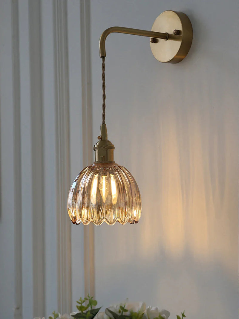 Axyaa Retro Floral Glass Wall Sconce - Modern LED Bedside Lamp