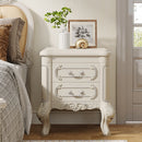 Axyaa Carved White Nightstand with 2 Drawers - Elegant Bedside Table for Bedroom