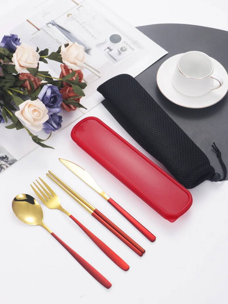 Axyaa 4-Piece Portable Travel Cutlery Set with Box