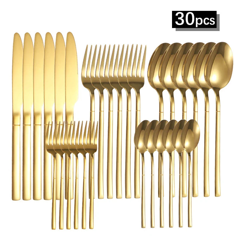 Axyaa Stainless Steel Cutlery Set - High-End Steak Knife, Fork, Dessert Spoon