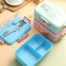 Axyaa Cartoon Pattern Bento Box with Cutlery, 3 Grid, Microwave-Safe Office Lunch Box
