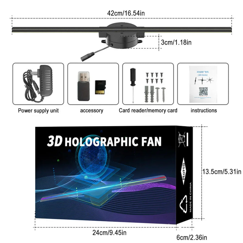 Axyaa 3D Holographic Fan Display Projector - 42cm Suspended Advertising Machine