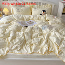 Axyaa Lace Embroidery Girl Heart Bed 4-Piece Set - Washed Cotton Summer Bedding