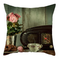 Axyaa Vintage Flower Clock Car Printed Linen Pillow Cover 45x45cm