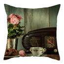 Axyaa Vintage Flower Clock Car Printed Linen Pillow Cover 45x45cm
