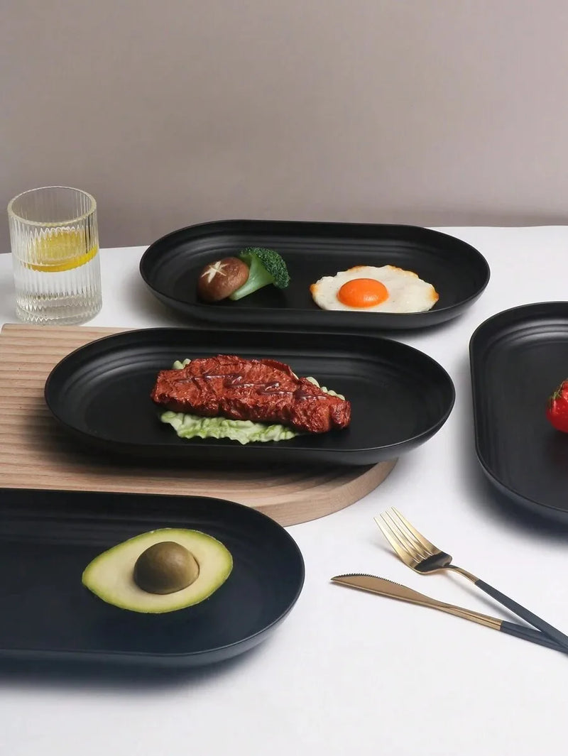 Axyaa Black Plastic Dinner Plates - Set of 12 - Ideal for Desserts & Parties