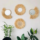 Axyaa Raffia Bead Wood Mirror: Acrylic Decorative Wall Hanging for Bedroom
