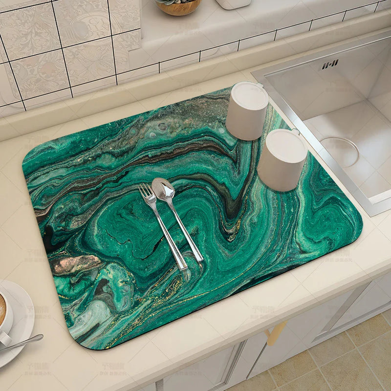 Axyaa Blue-Green Oil Painting Abstract Kitchen Placemat - Non-Slip & Super Absorbent