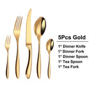 Axyaa Silver Stainless Steel Dinner Set Gold Cutlery 5/10/15/20/25Pcs Utensils