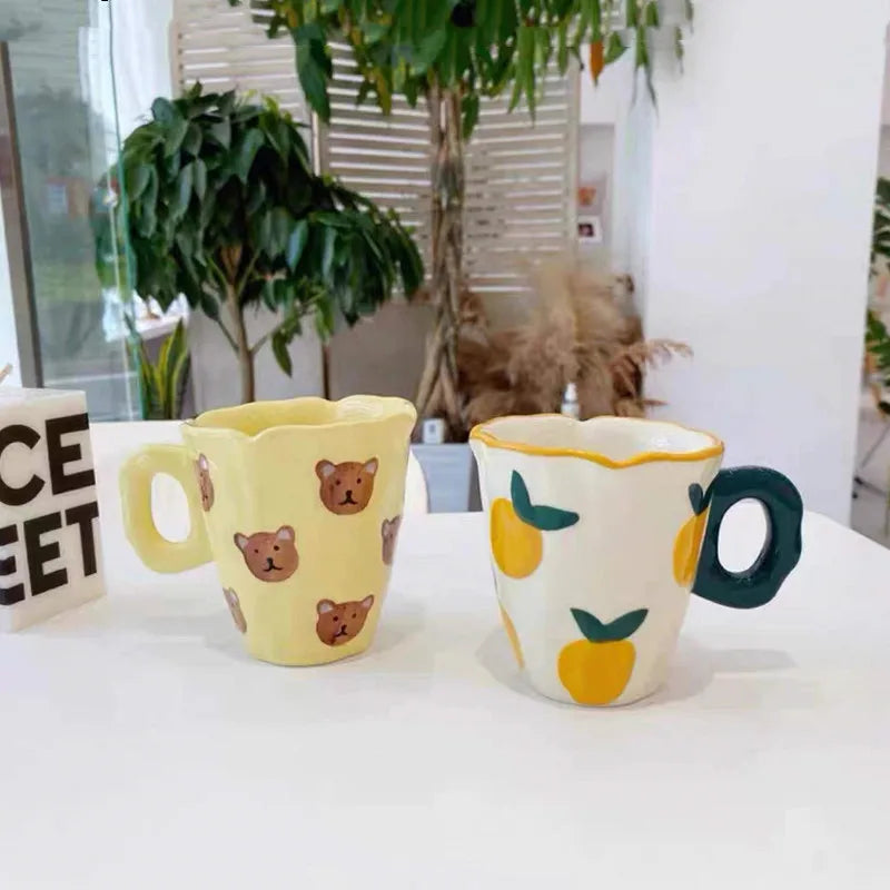 Axya Irregular Wavy Tulip Coffee Mug with Clouds Handle for Children's Breakfast