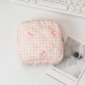 Axyaa Plaid Bow Mini Cosmetic Bag - Compact Travel Jewelry Storage Bag