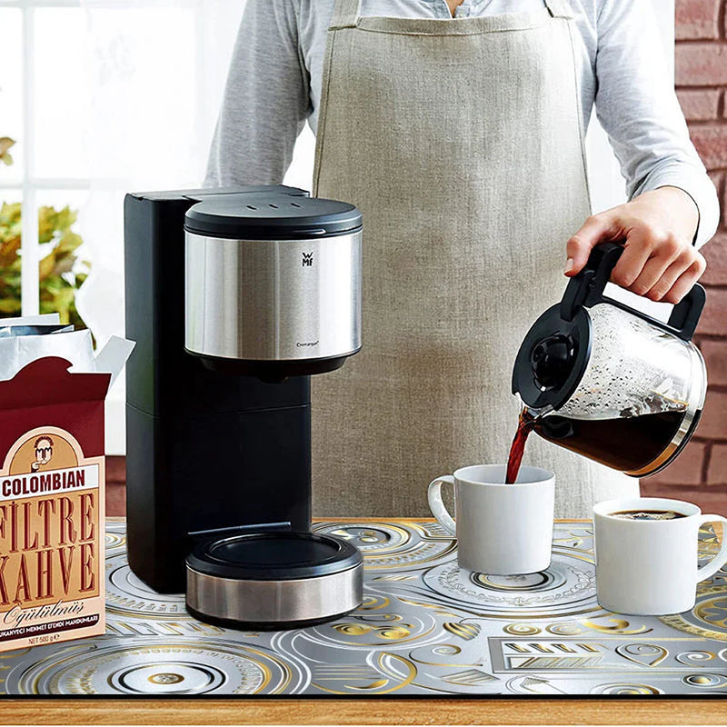 Axyaa Metallic Pattern Coffee Mat: Quick Kitchen Drying Mat for Draining Dishes & Utensils