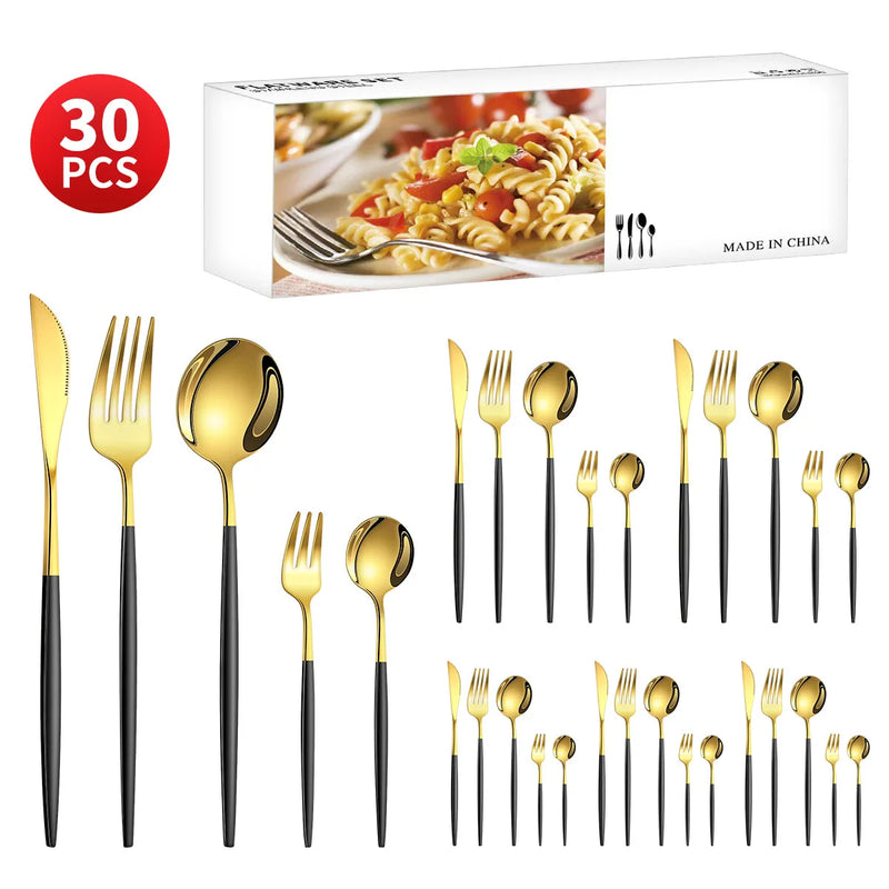 Axyaa 30-Piece Stainless Steel Cutlery Set for Dining Banquets