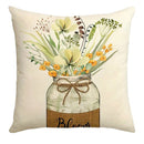 Axyaa Plant Flower Print Pillowcase - Green Polyester Cushion Cover