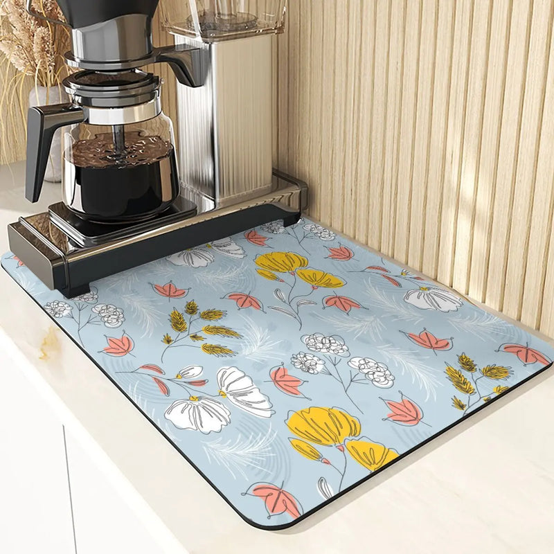 Axyaa Flowers Pattern Diatomaceous Earth Drying Mat Kitchen Accesories