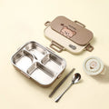 Axyaa Stainless Steel Divided Lunch Box Set with Cutlery