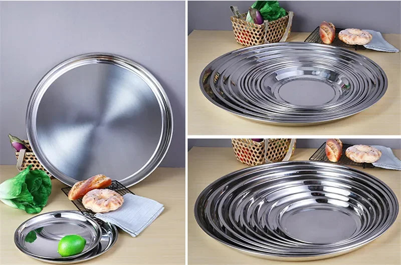Axya Stainless Steel Large Round Deep Plate for Restaurant & Hotel
