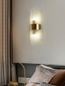 Axyaa Gold/Black Crystal Wall Sconces: Stainless Steel LED Lamp for Home Decor