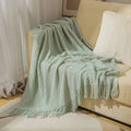 Axyaa Cream White Oversized Blanket with Tassel, Cozy Knitted Throw for Sofa and Bed