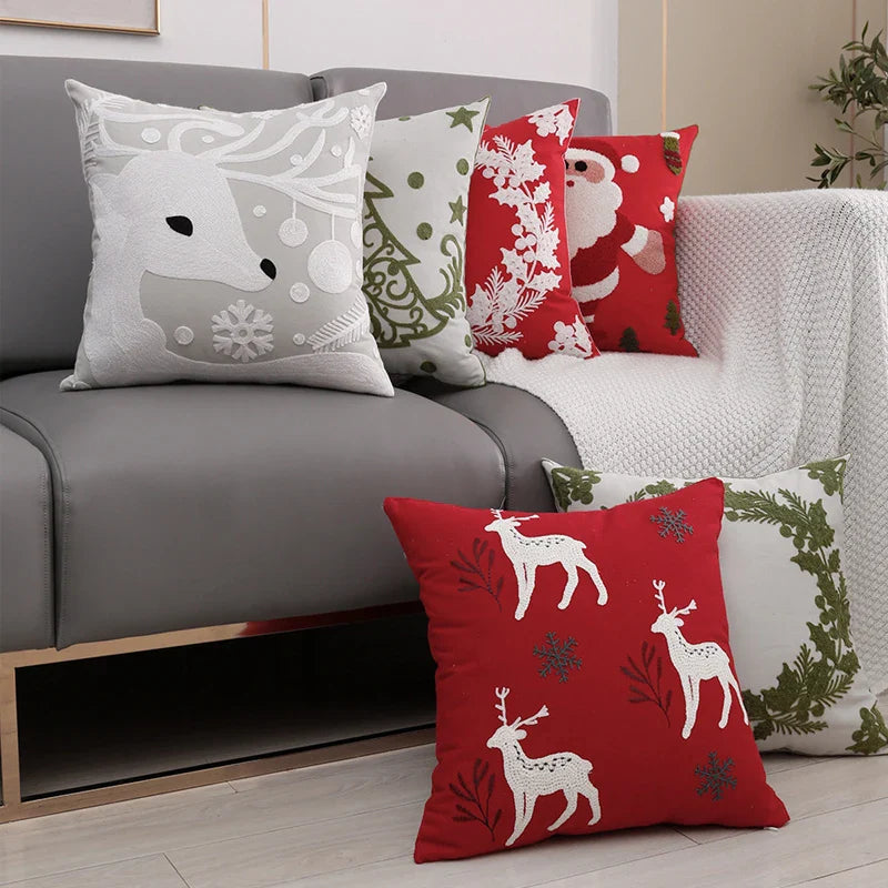 Axyaa Christmas Embroidered Cushion Cover Set - Festive Holiday Decor