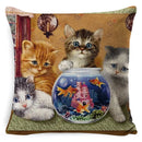 Cute Cat Pattern Linen Cushion Cover by Axyaa for Home Decor