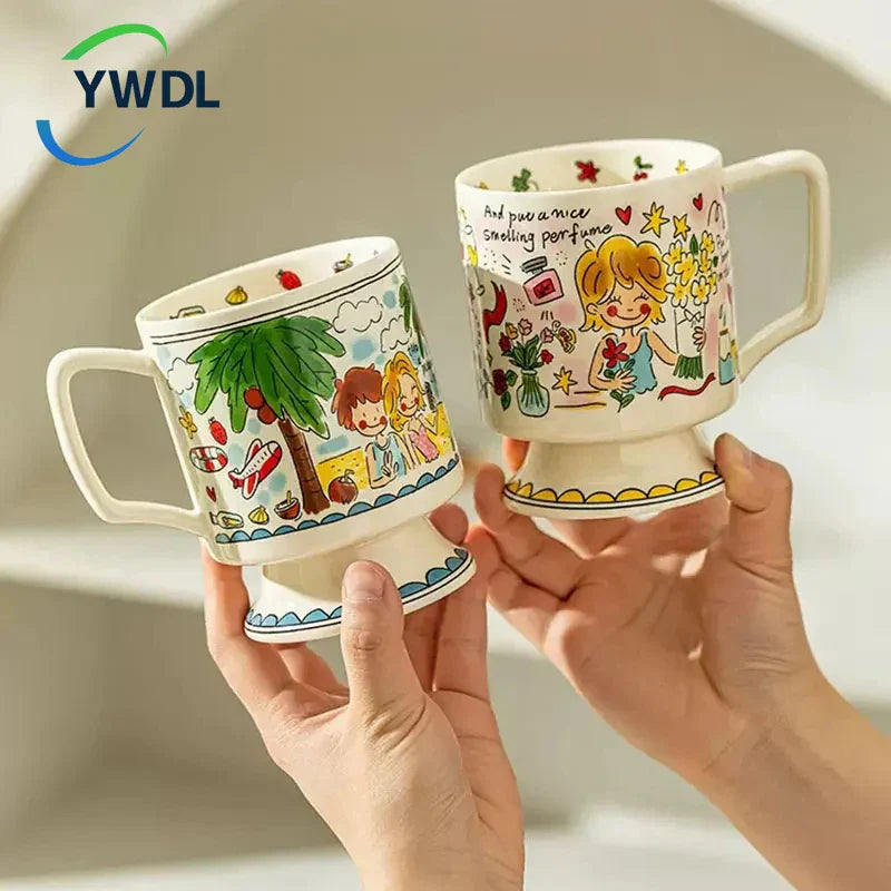 Axya 400ml Cartoon Ceramic Couple Cup - Heat Resistant Tea Milk Mug - Creative Boy and Girl Goblet Shape