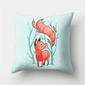 Fox and Bird Polyester Pillowcase by Axyaa: Cartoon Landscape Cushion Cover for Sofa