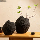 Axyaa Ceramic Floral Vase Porcelain Decoration Crafts Black Relief Modern Decor