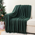 Axyaa Dark Green Knit Throw Blanket - Lightweight Plaid Design for Christmas Decor