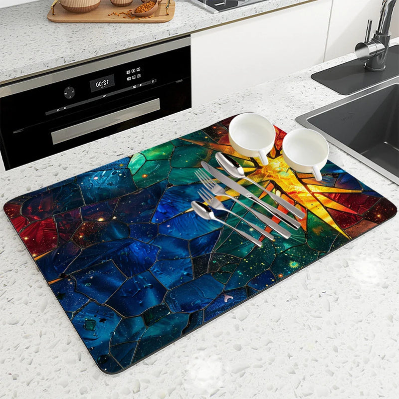 Kitchen Draining Mat Geometric Figures Quick Dry Bathroom Drain Pad by Axyaa