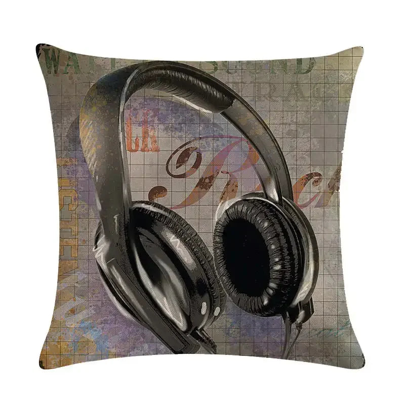 Axyaa Rock Guitar Pattern Throw Pillow Cover: Cotton Linen Cushion for Home Sofa