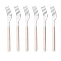 Axyaa Beige Silver Acrylic Handle Cutlery Set Stainless Steel Flatware Mirror Finish