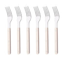 Axyaa Beige Silver Acrylic Handle Cutlery Set Stainless Steel Flatware Mirror Finish