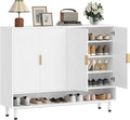Axyaa 4-Door Shoe Storage Cabinet with Adjustable Shelves and Metal Legs