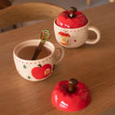 Axyaa Apple Ceramic Mug with Lid, Spoon - 400ml Capacity