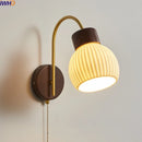 Axyaa Ceramic Wood LED Wall Sconce Pull Chain Switch Nordic Stair Light Fixtures