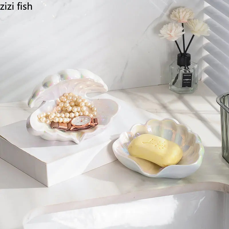 Axya Ceramic Soap Dish Shelf Holder with Drain Rack for Bathroom Accessories