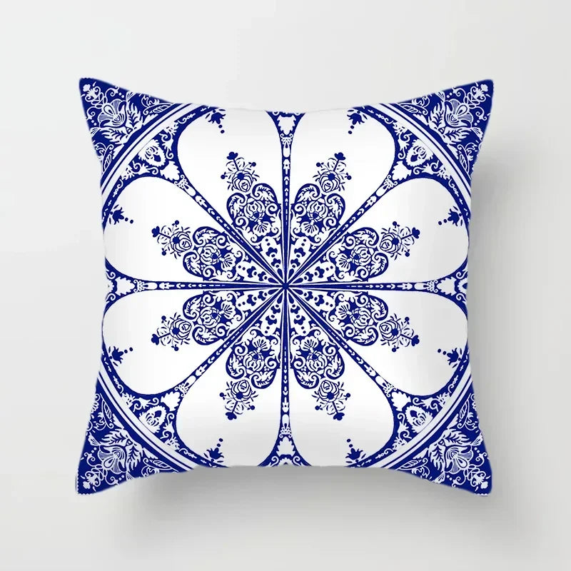 Axyaa Blue Geometric Floral Printed Pillow Case - Soft Cushion Cover