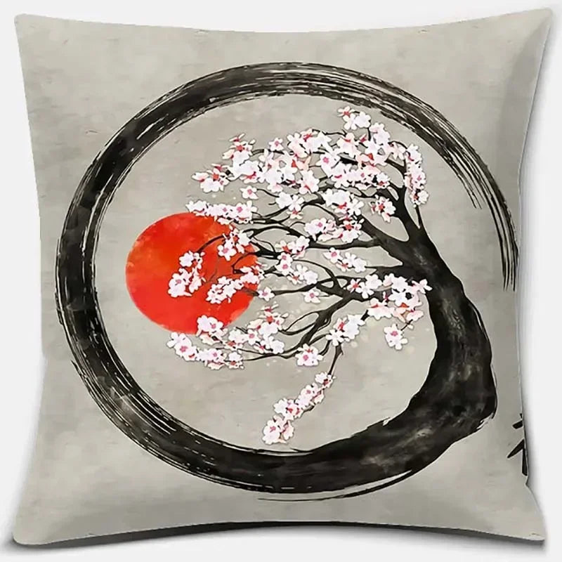 Axyaa Bonsai Zen Stone Pattern Pillowcase Square Decor Home Office Living Room