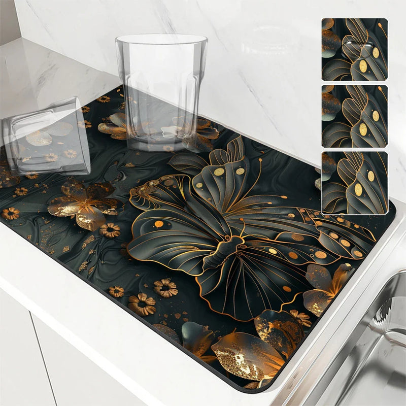 Axyaa Absorbent Kitchen Drying Mat for Tableware Drying and Decor