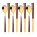 Axyaa Luxury Wooden Handle Cutlery Set - 8/12Pcs, Korean Style Flatware & Chopsticks