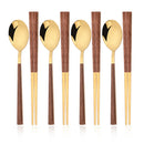 Axyaa Luxury Wooden Handle Cutlery Set - 8/12Pcs, Korean Style Flatware & Chopsticks