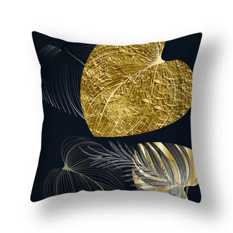 Axyaa Gold Leaf Flower Cushion Cover - Decorative Square Pillow for Home and Car