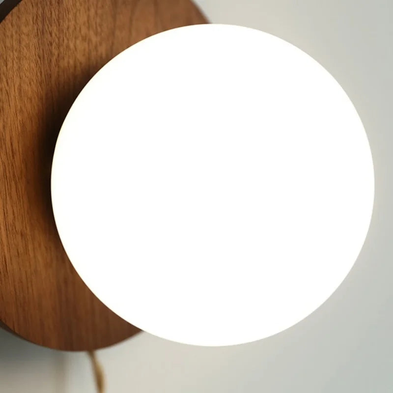 Axyaa Wabi Sabi LED Wall Sconce White Glass Walnut Wood Modern Decor