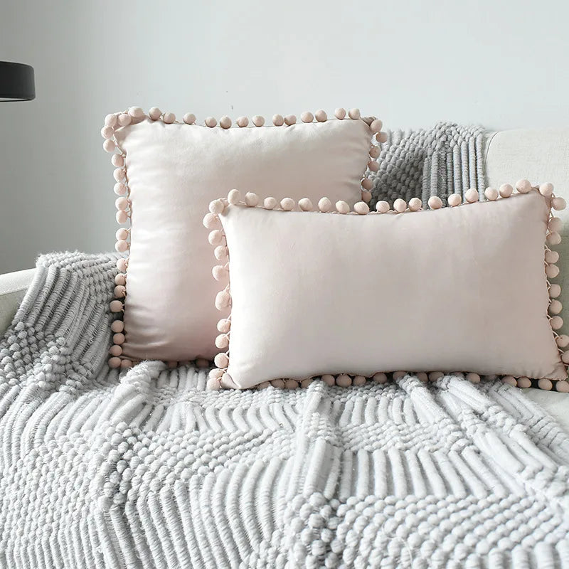 Axyaa Velvet Cushion Cover with Tassels Fringe - Soft Decorative Boho Pillows