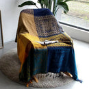 Axyaa Retro Sofa Towel with Red Blue Checks | Soft & Cozy Home Decor Shawl