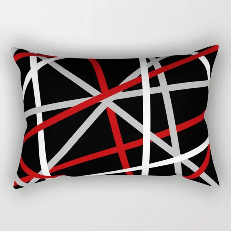 Axyaa Patchwork Stripe Polyester Cushion Cover, Classic Black Red Series, Geometric Design
