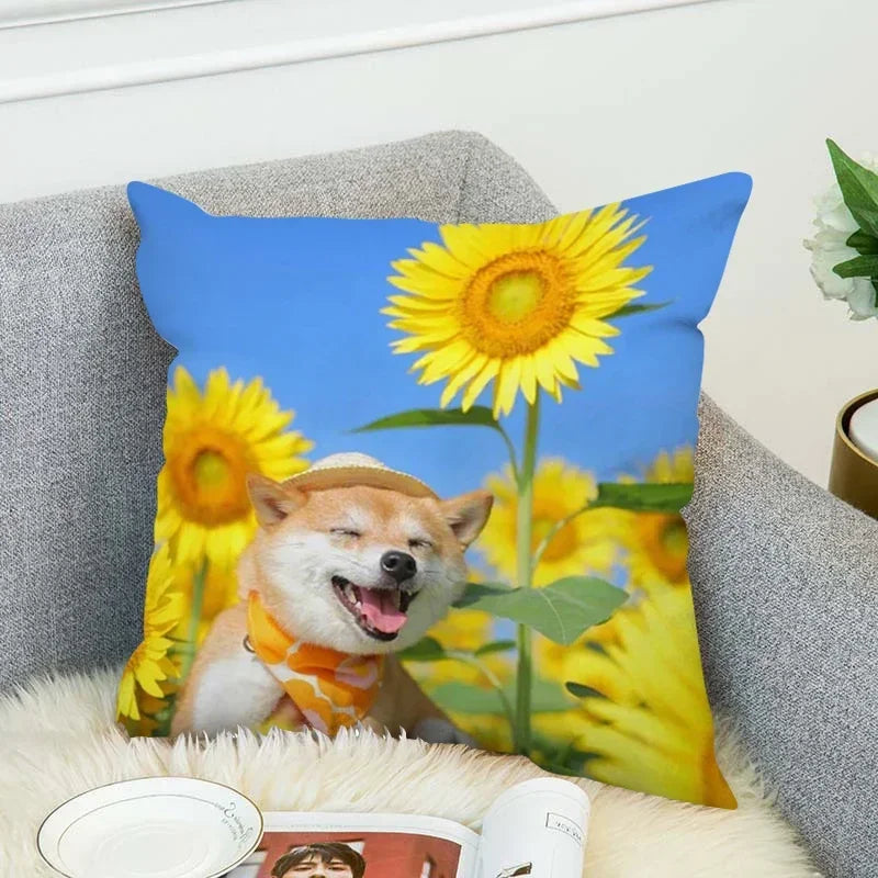 Axyaa Shiba Inu Cushion Cover 45x45cm for Bed or Chair Decor