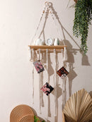 Axyaa Macrame Floating Wall Shelf with Photo Display - Boho Home Decor Gift