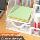 Axyaa Metal Mesh Desktop Organizer with 6 Compartments, 1 Drawer - Non-Slip EVA Pad